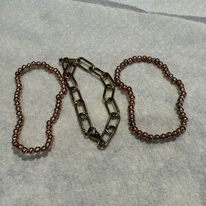 Bronze Beaded and Chain Bracelets Set